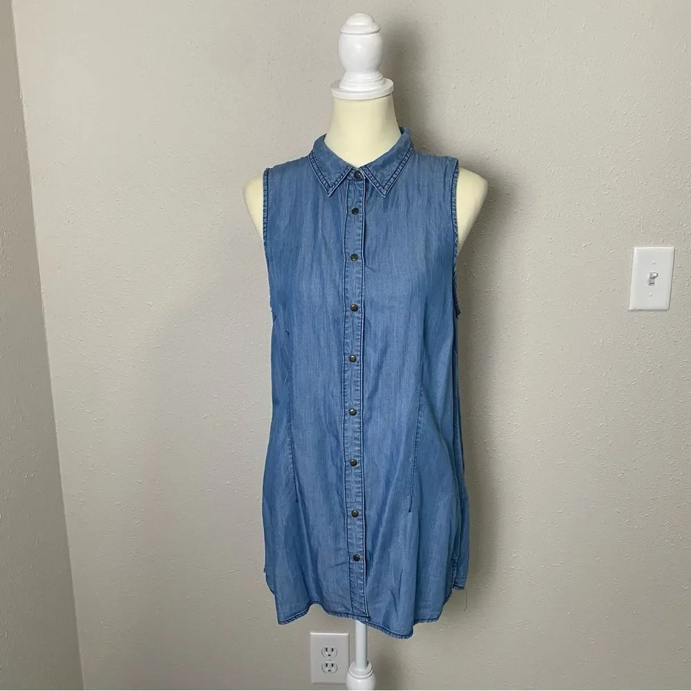 Given Kale 100% Lyocell Sleeveless Denim Button Up Tunic/Dress Women's Size L